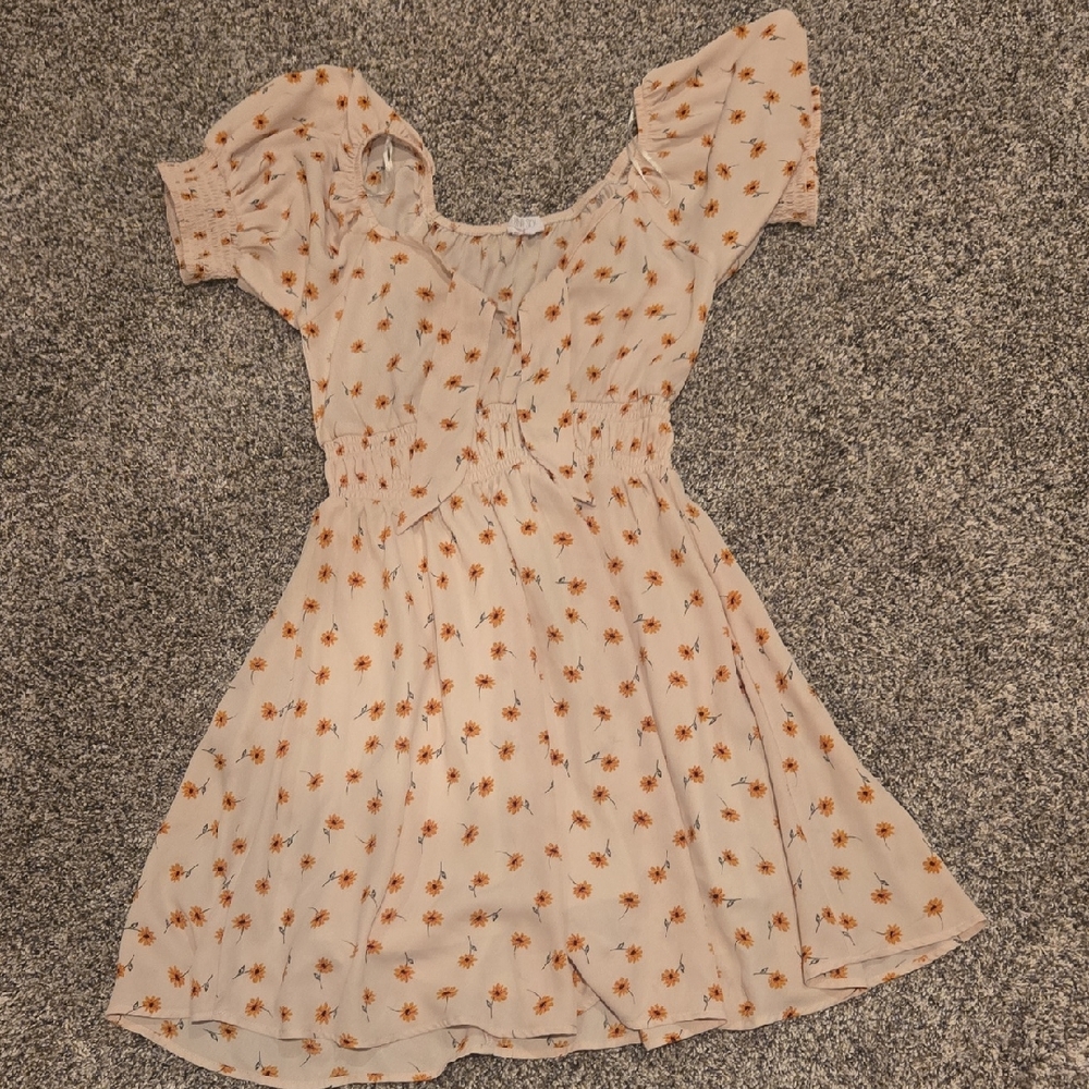Sienna Sky Cream Dress with Orange Floral Pattern
